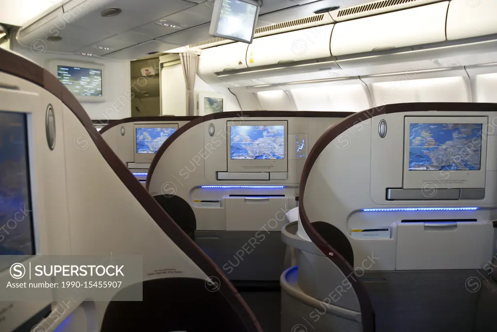 Business class cabin interior on Air Canada flight