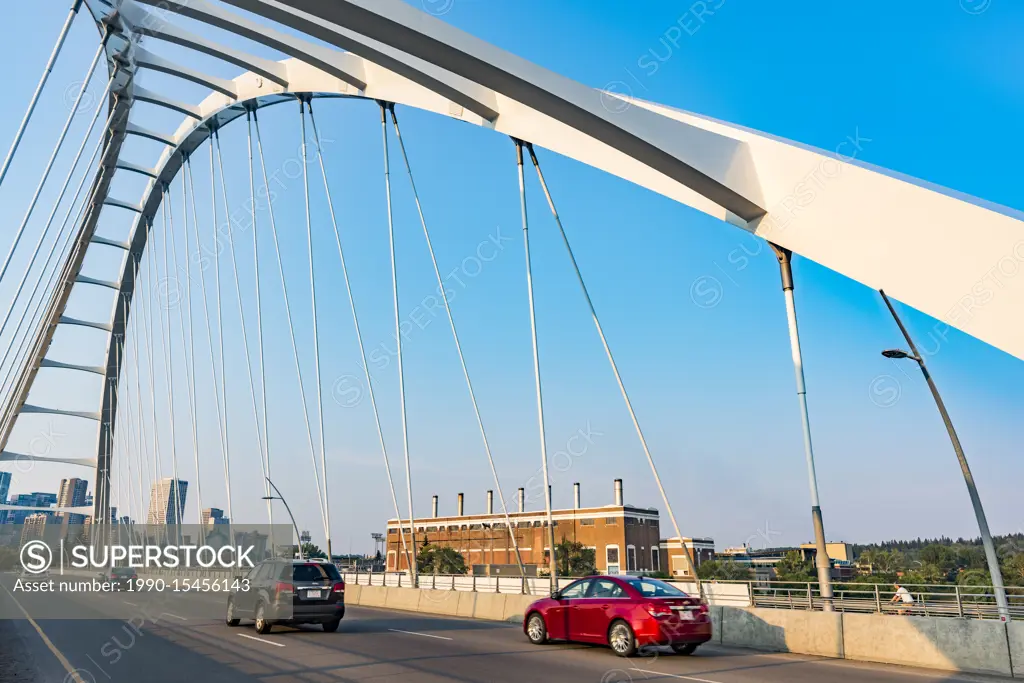 New Walterdale Bridge, suspension bridge across North Saskatchewan River, Edmonton, Alberta, Canada