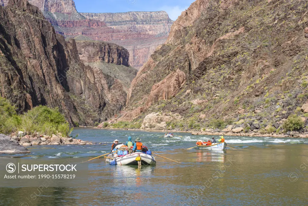 Rafting the Colorado River in the Grand Canyon above Hermit Rapids, Grand Canyon National Park, Arizona, USA