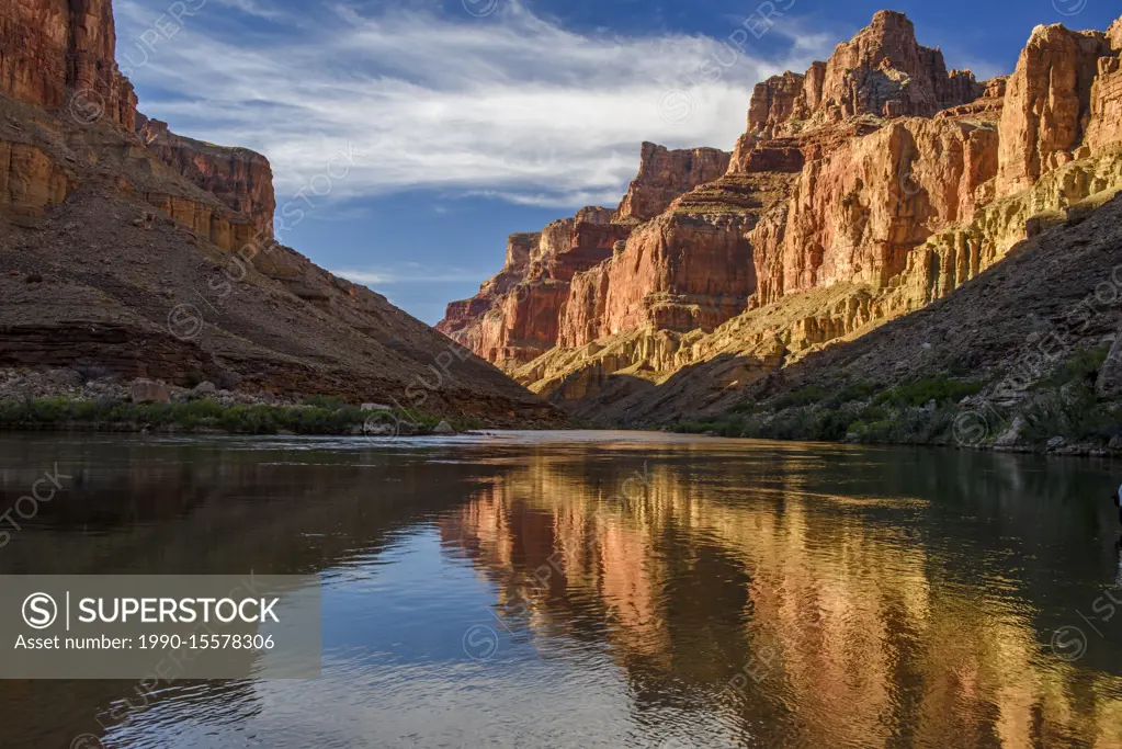 Grand Canyon cliff reflections in the Colorado River, Grand Canyon National Park, Arizona, USA