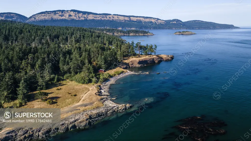 Gowlland Point, Pender Island from the air, Gulf Islands near Vancouver Island, BC Canada