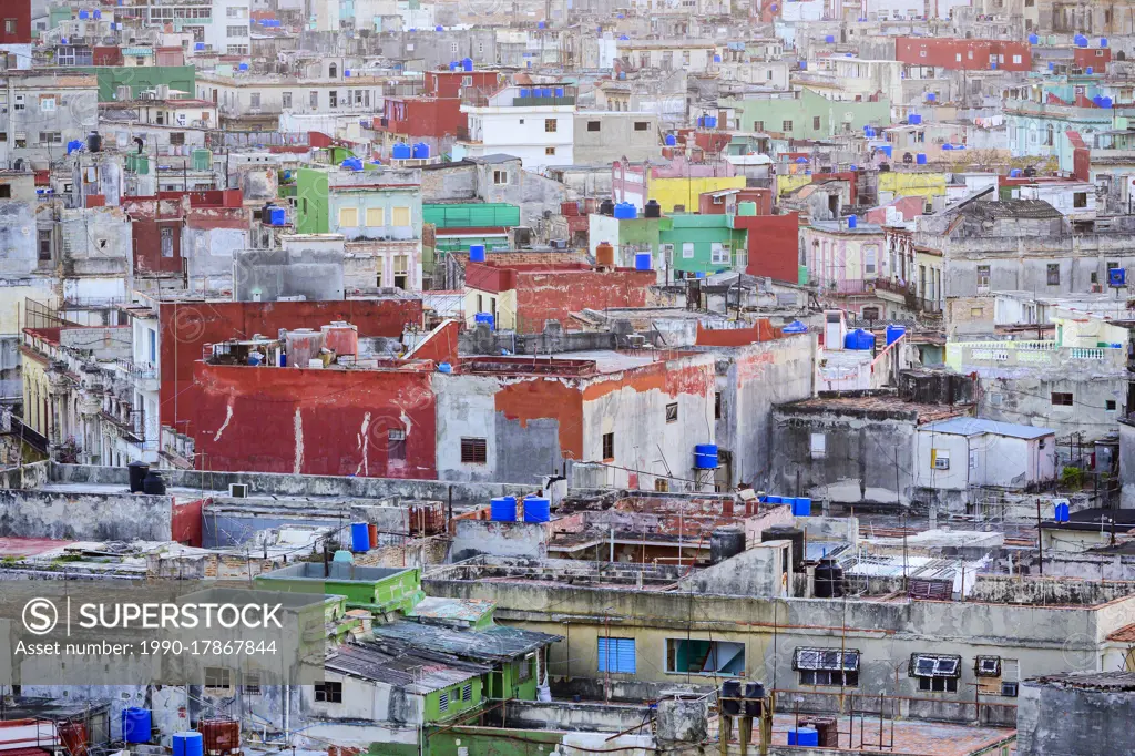 Rooftop view of residential area, Centro, Havana, Cuba