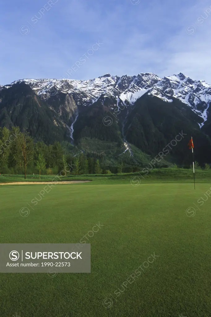 Big Sky Golf Course, with Mount Currie at Pemberton, north of Whistler along Highway 99, British Columbia, Canada