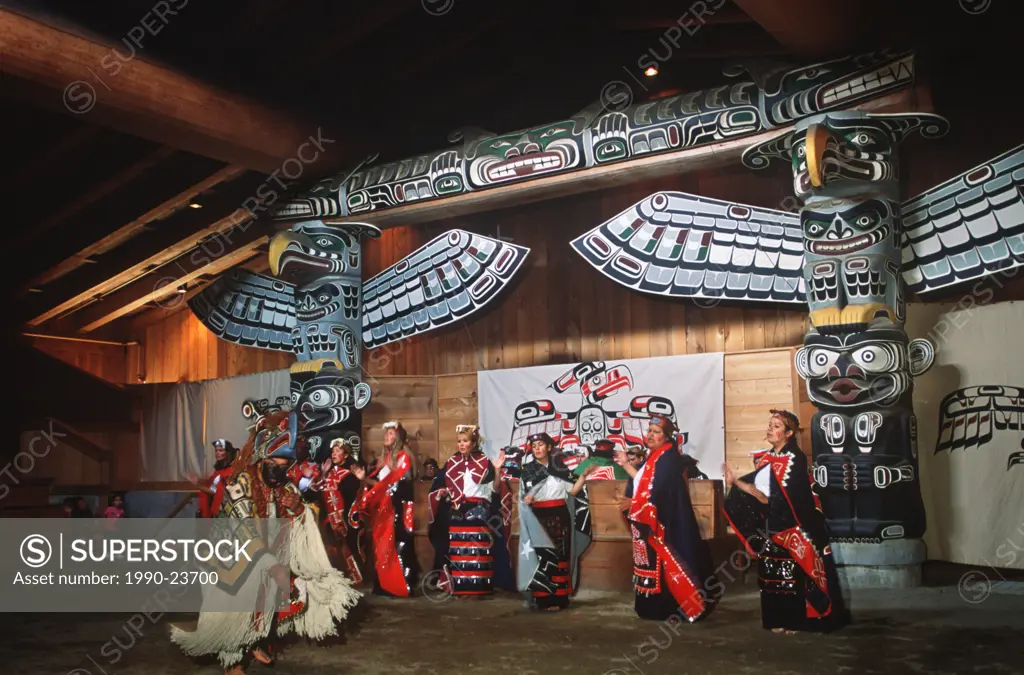 Alert Bay, Gwawina Dance group in big house, British Columbia, Canada