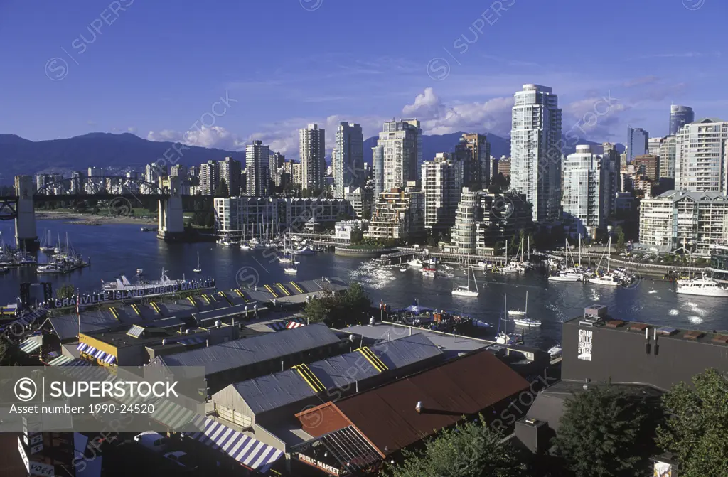 View across False Creek to downtown from Granville bridge, Vancouver, British Columbia, Canada