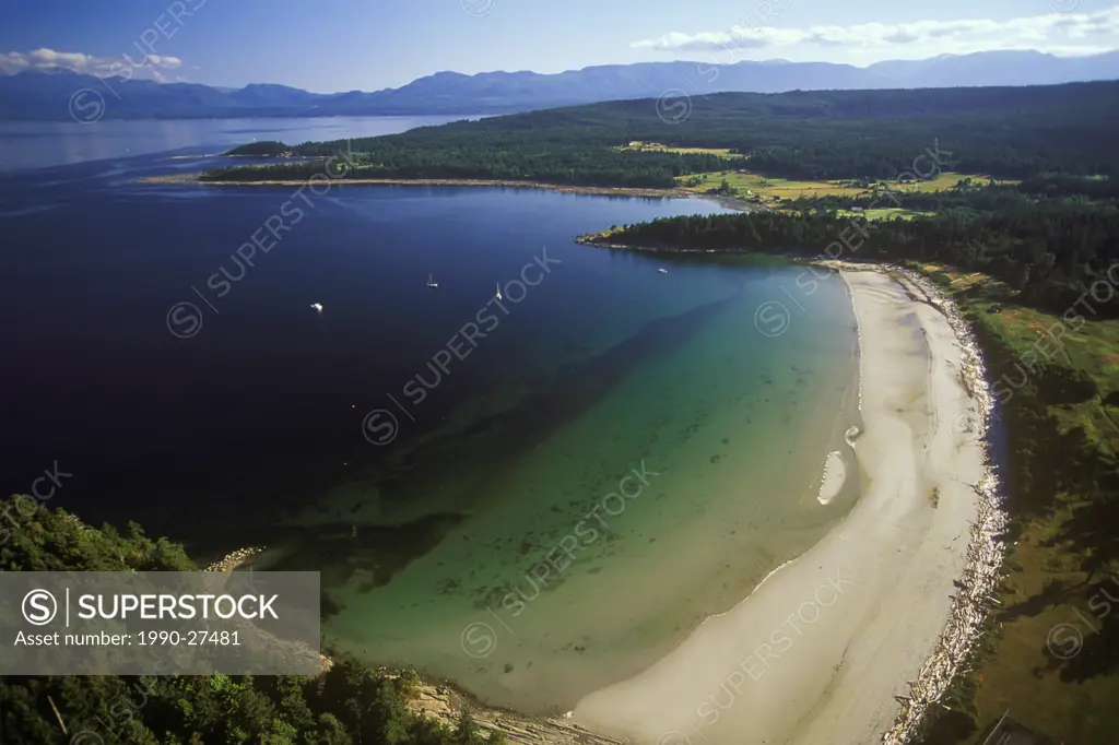 Aerial view of Tribune Bay, Hornby Island, British Columbia, Canada