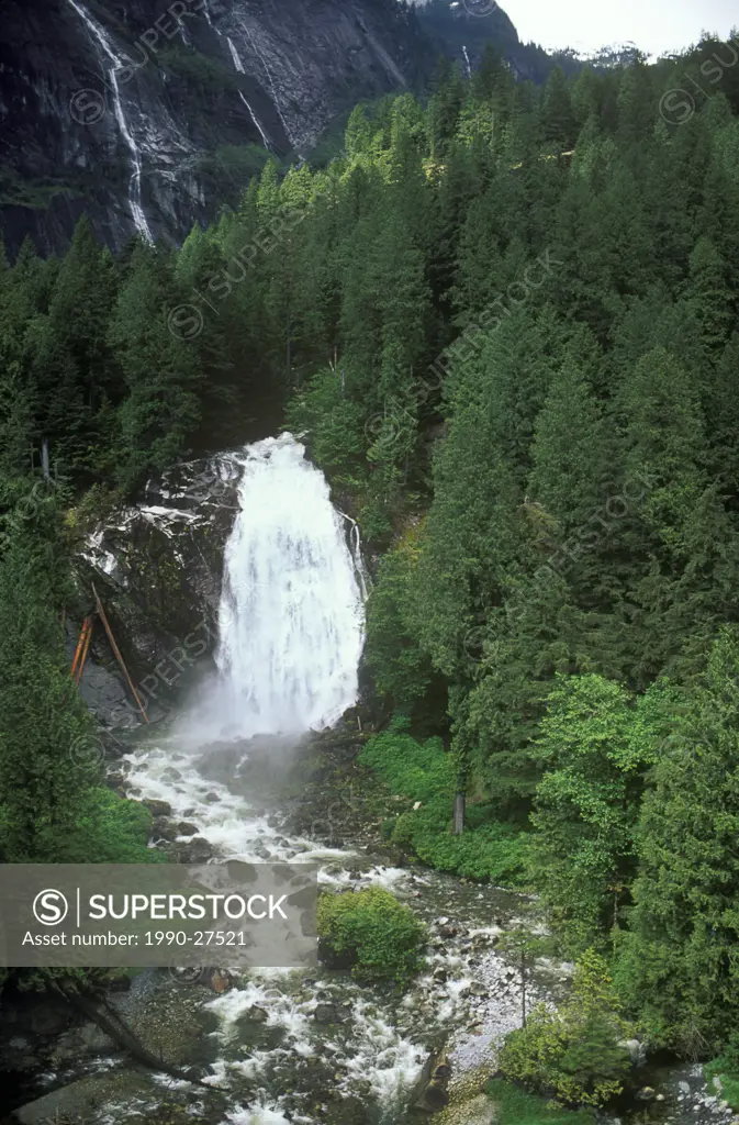 Aerial of Princess Louisa Inlet and Chatterbox Falls, British Columbia, Canada