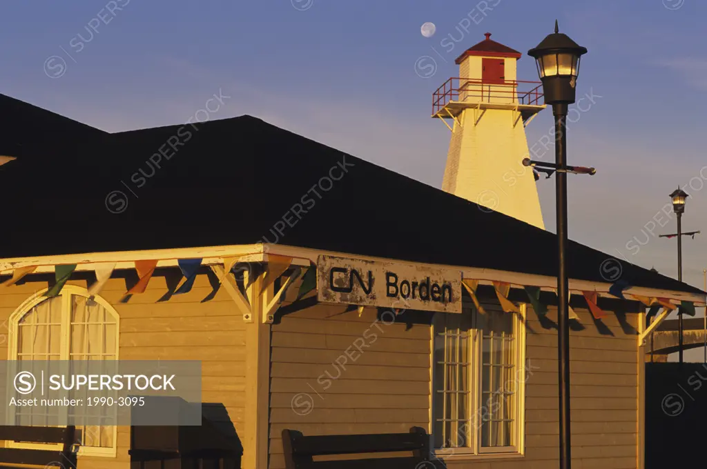 Old trainstation and lighthouse in Borden-Carleton Marine/Rail Historical Park, Prince Edward Island, Canada