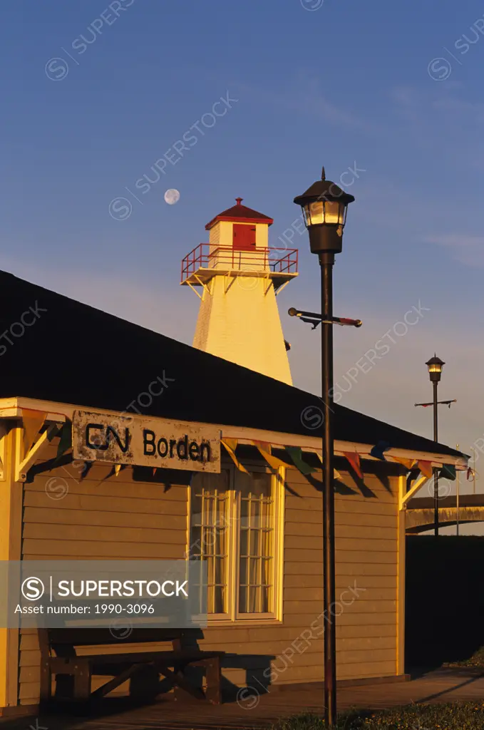 Old trainstation and lighthouse in Borden-Carleton Marine/Rail Historical Park, Prince Edward Island, Canada