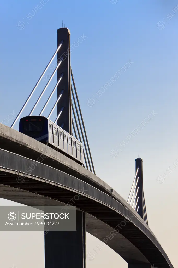 The Canada Line light rapid transit linking downtown Vancouver to the airport crosses the Fraser River into Richmond. Vancouver British Columbia Canad...