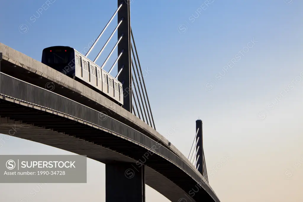 The Canada Line light rapid transit linking downtown Vancouver to the airport crosses the Fraser River into Richmond. Vancouver British Columbia Canad...