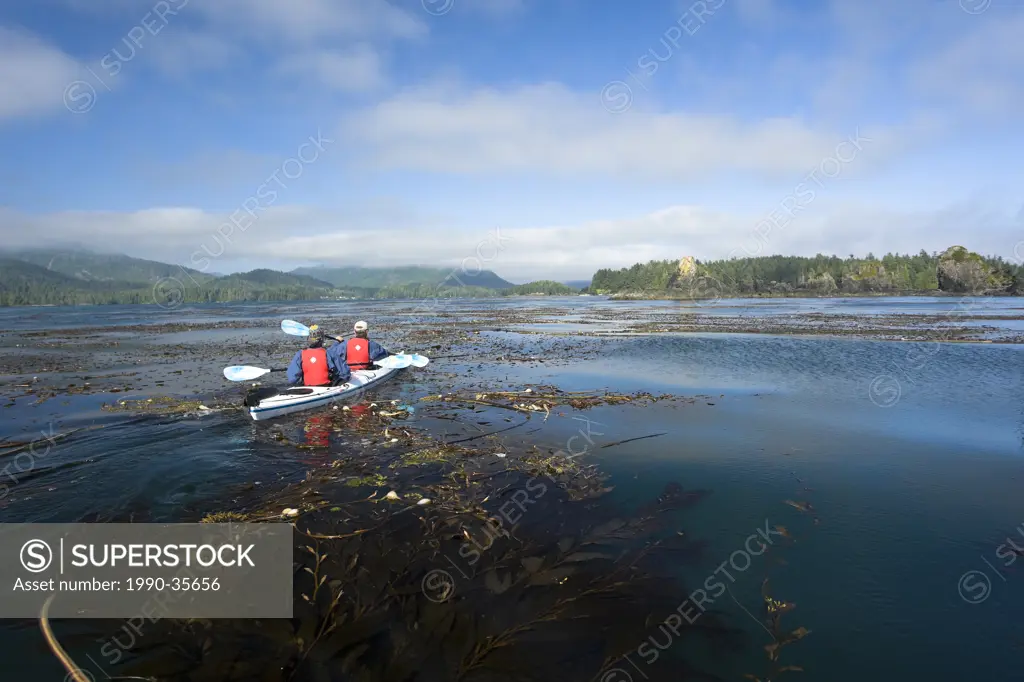 Kayakers in the Kyuquot Sound area paddle through rich kelp forests and the emerald green waters of Vancouver Island´s Northern West Coast. Kyuquot So...