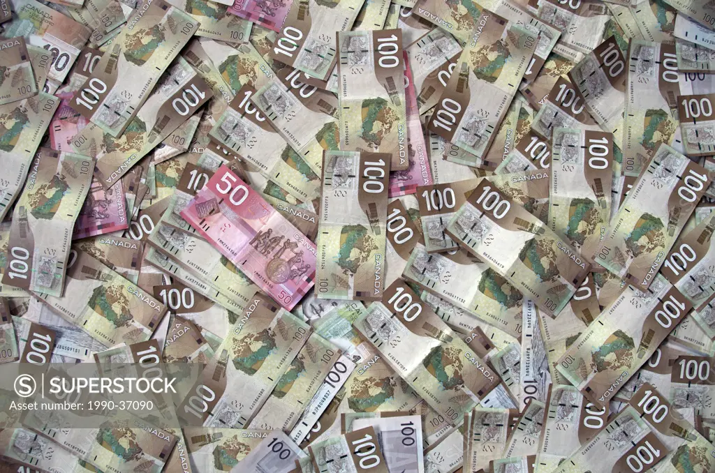 Full_frame of Canadian money or currency. $100 and $50 dollar bills.