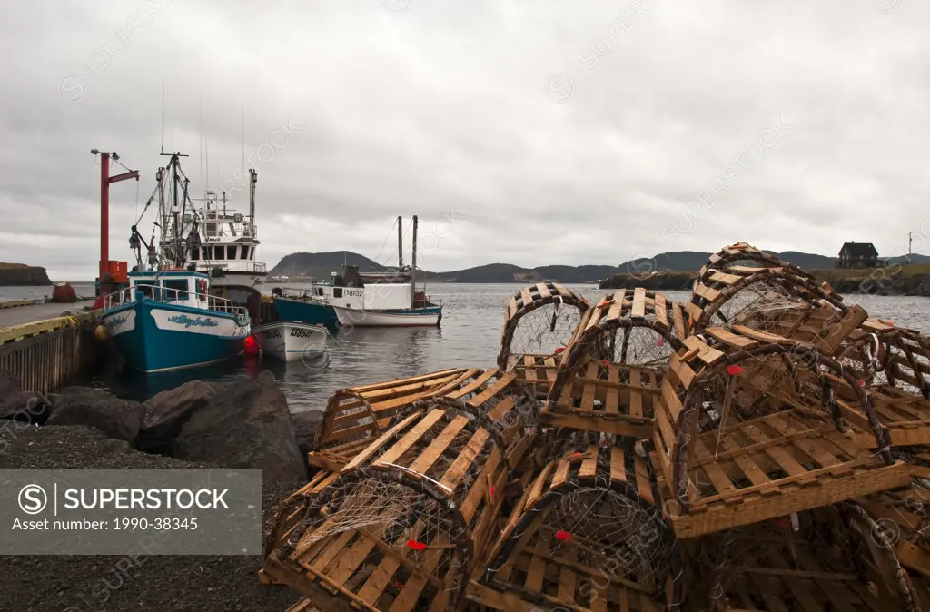 Fishing Boats & Lobster Traps in harbour, Newfoundland and Labrador, Canada.