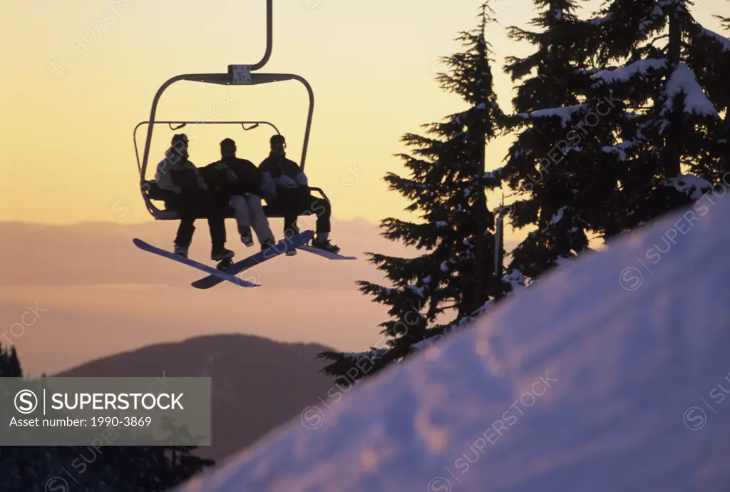 Riding the Sunshine Chair at Cypress Bowl Ski Resort, West Vancouver, British Columbia, Canada.