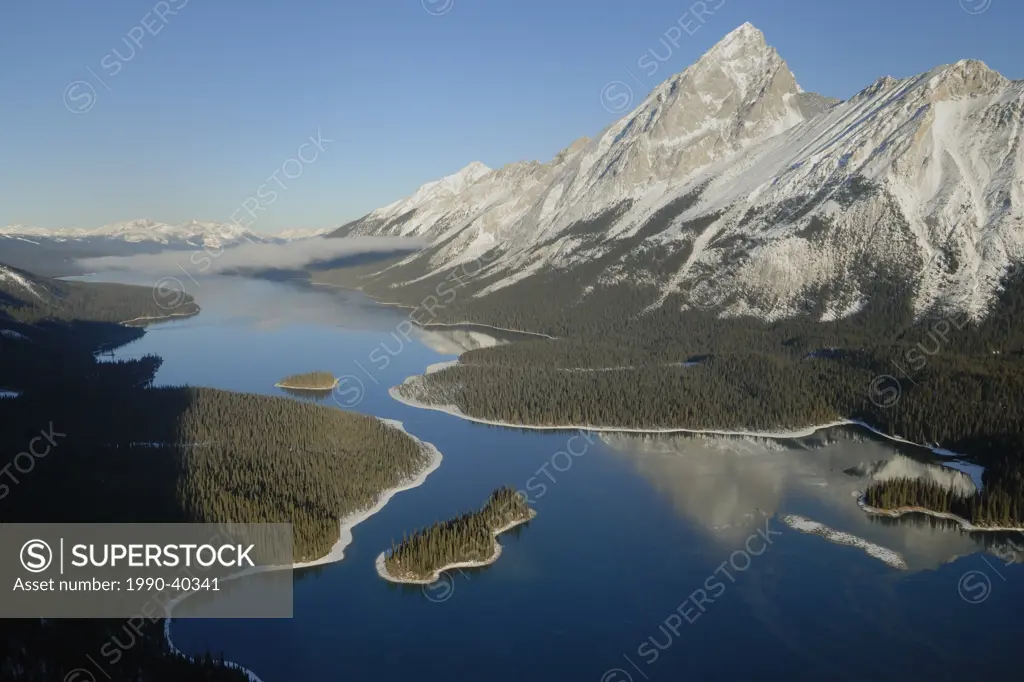 Aerial view of Maligne Lake, Jasper National Park, Alberta, Canada