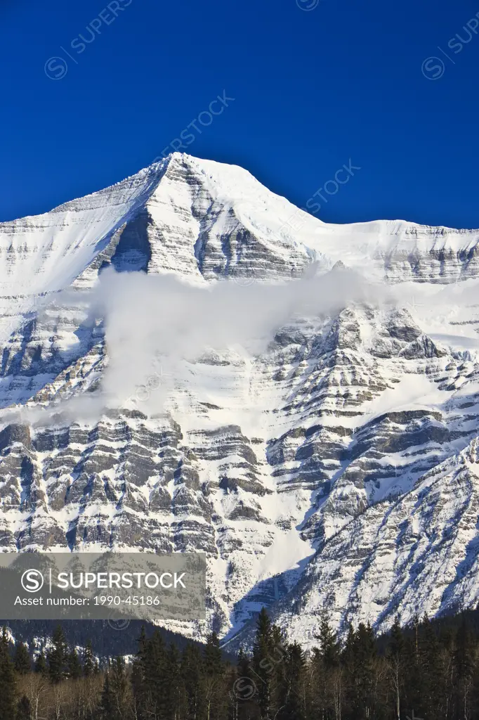 Snow_capped Mount Robson 3954 metres/12972 feet in Mount Robson Provincial Park, British Columbia, Canada.