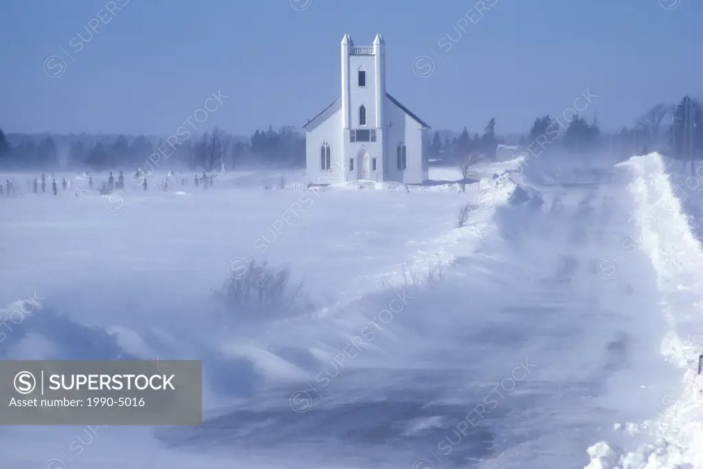 New Dominion church in winter, Prince Edward Island, Canada