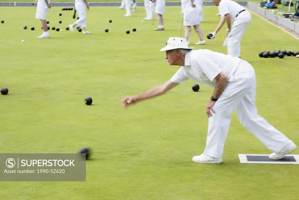 senior citizens lawn bowling, Calgary, Alberta, Canada.