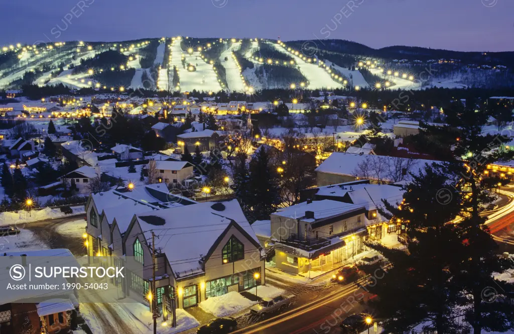 Village of Saint Sauveur at night, Quebec, Canada.