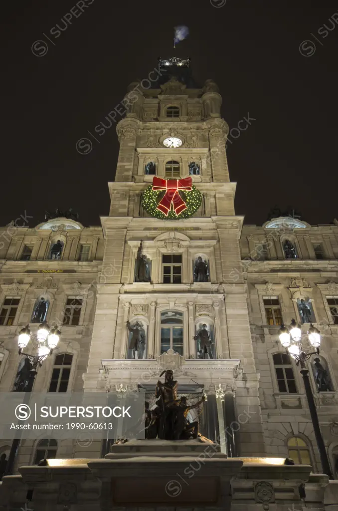 Quebec Parliement at night in the winter, Quebec, Canada