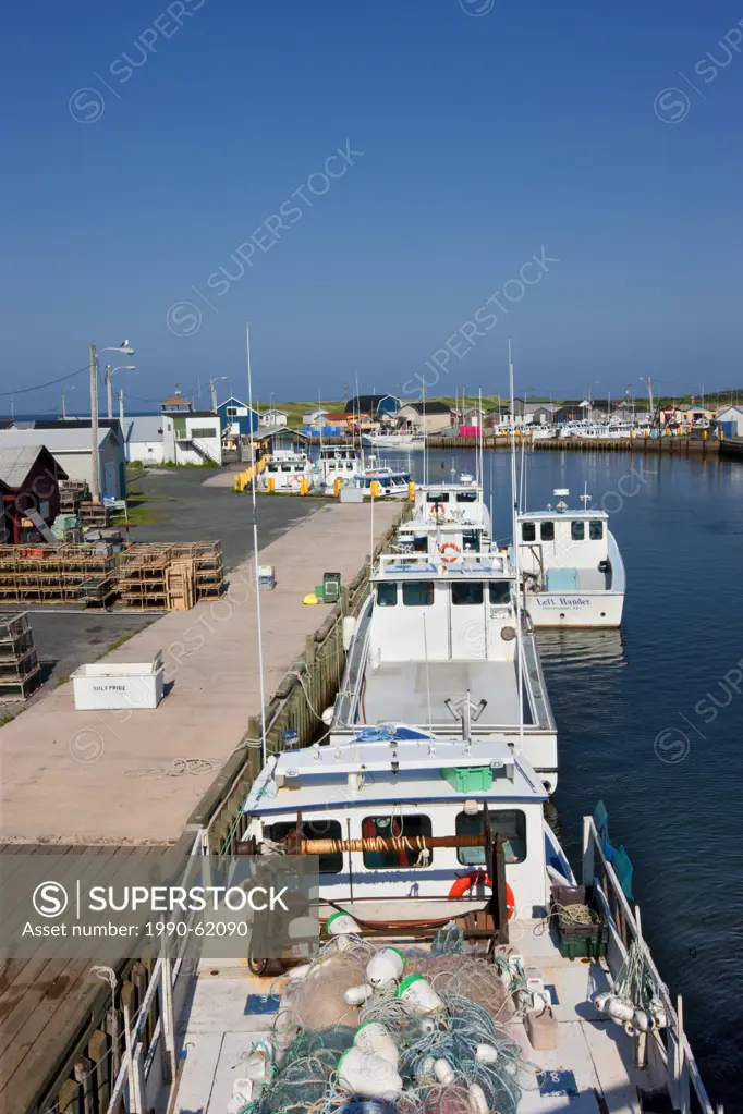 Fishing boats tied up at wharf, North Lake Harbour, Prince Edward Island, Canada