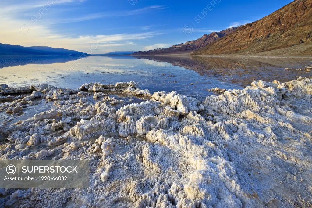 After heavy rain, water filled Badwater Basin, Badwater Basin, Death Valley National Park, California, USA