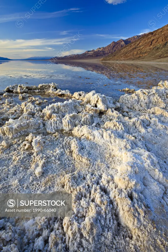 After heavy rain, water filled Badwater Basin, Badwater Basin, Death Valley National Park, California, USA