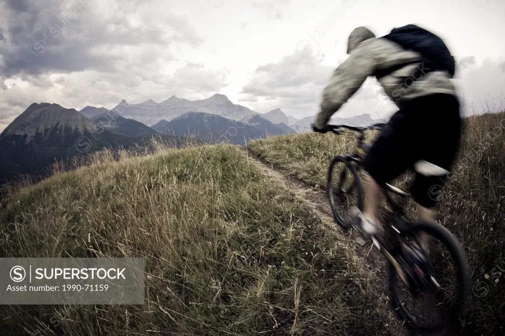 A man mountain biking near Canmore, AB