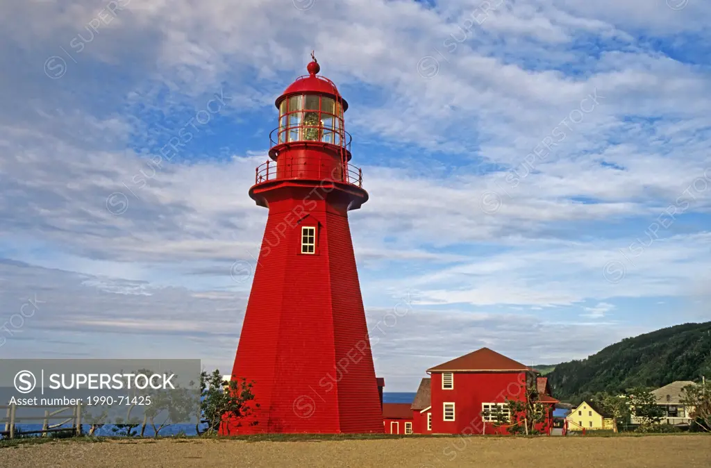 La Martre Lighthouse, Quebec Canada and lightkeeper's house on Gaspe Peninsula, Quebec, Canada