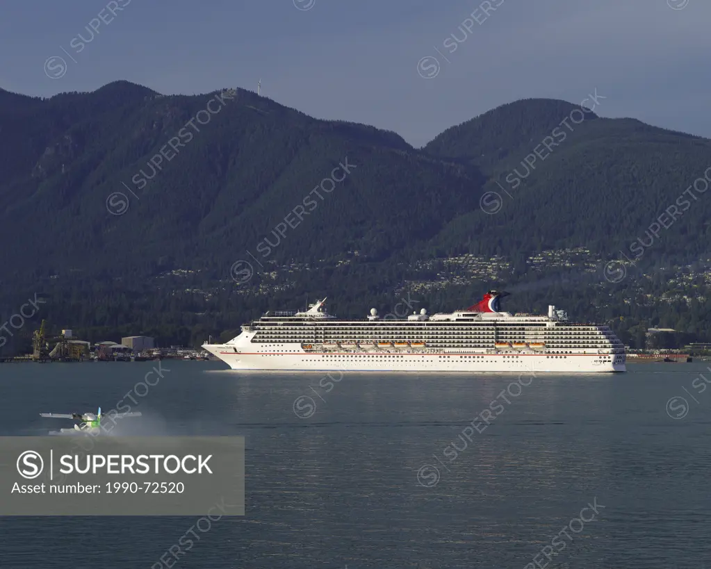 Cruise ship and seaplane, Burrard Inlet, Vancouver, British Columbia, Canada