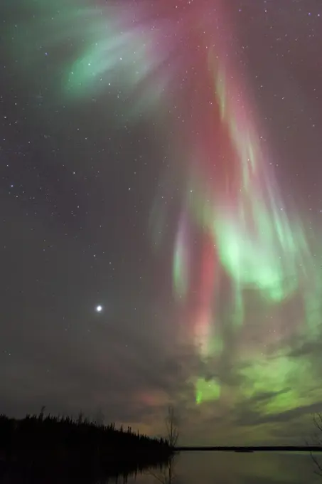 Giant Mine townsite and Aurora Borealis, Northwest Territories, Canada