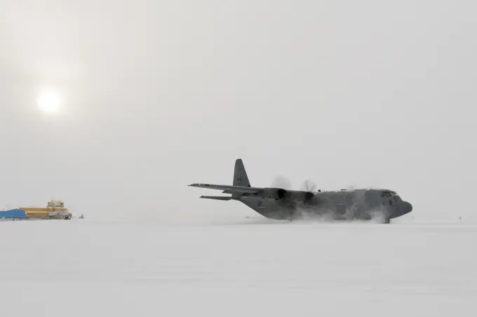 A Canadian Air Force Lockheed Hercules aircraft in Iqaluit, Nunavut, Canada