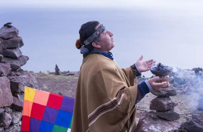 Shamanic ceremony, Island of Amantani, Lake Titicaca, Peru