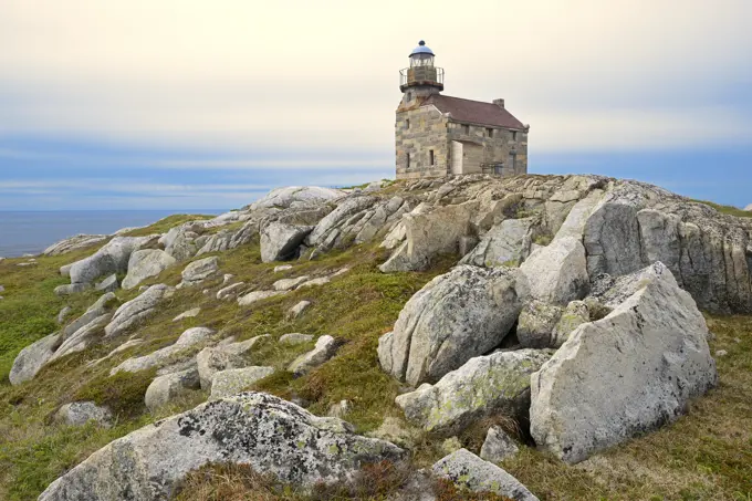 Restored granite lighthouse on the Atlantic Ocean Rose Blanche Newfoundland & Labrador Canada