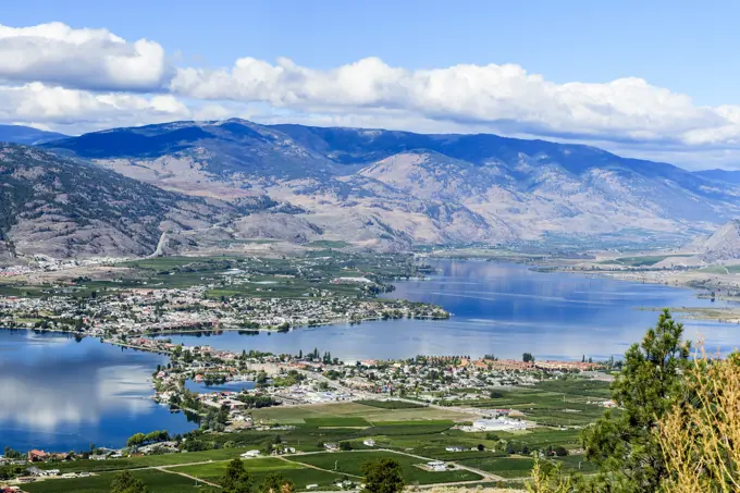 The town of Osoyoos and Osoyoos Lake in British Columbia