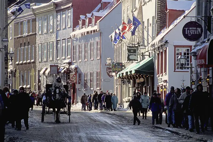 The Grand_Allee in winter, Quebec City, Quebec, Canada. The most popular street of the city with its numerous restaurants and stores.