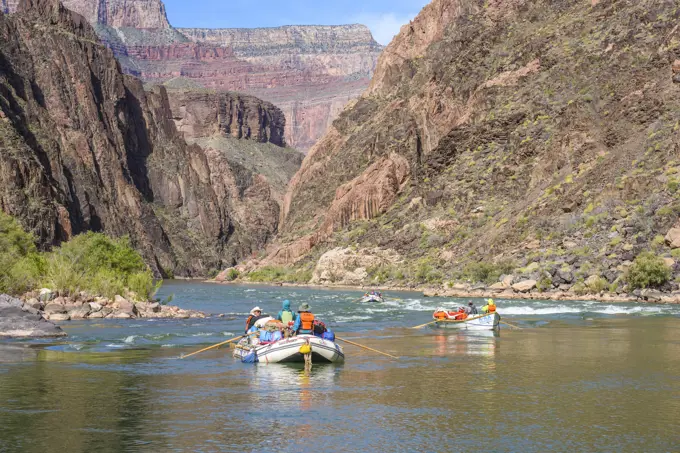 Rafting the Colorado River in the Grand Canyon above Hermit Rapids, Grand Canyon National Park, Arizona, USA