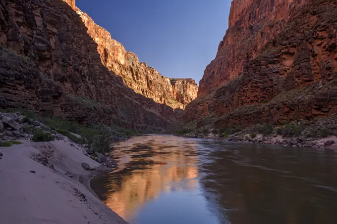 Grand Canyon cliff reflections in the Colorado River, Grand Canyon National Park, Arizona, USA