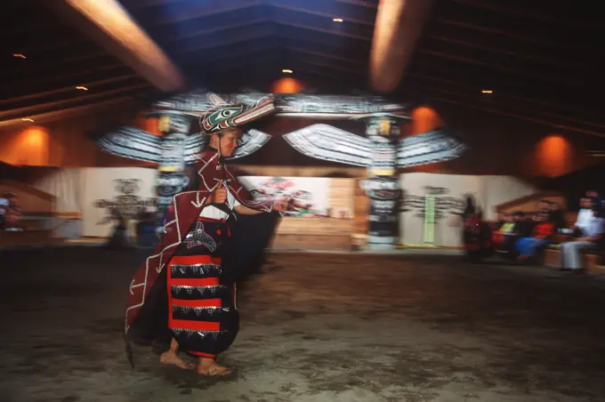 Alert Bay, Gwawina Dance group in big house, British Columbia, Canada