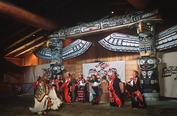 Alert Bay, Gwawina Dance group in big house, British Columbia, Canada