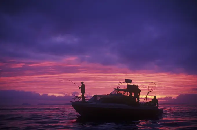 Salmon Fishing at sunset, Vancouver, British Columbia, Canada