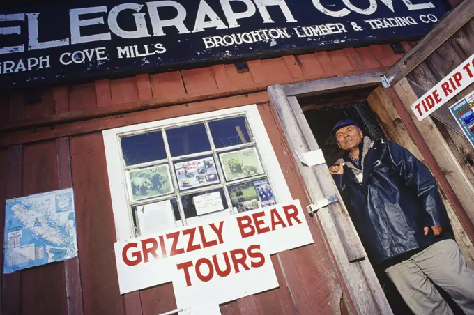 Entrepeneur in his shop in telegraph cove, Vancouver Island, British Columbia, Canada