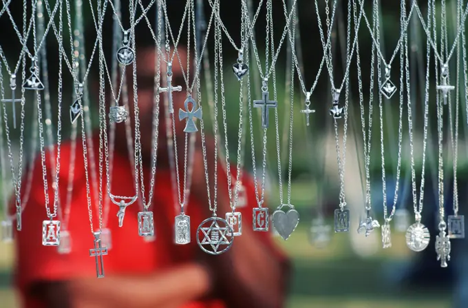 Mexico City, silver merchant on street, shallow depth of field