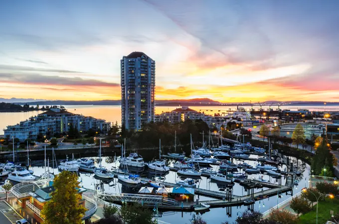The waterfront harbour and marina in Nanaimo, British Columbia