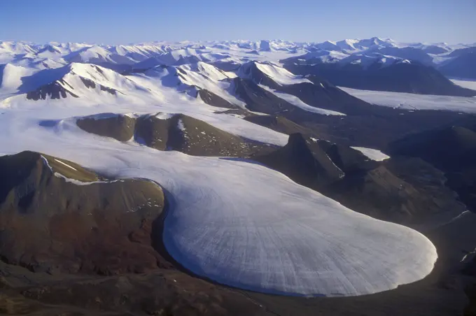 aerial view of arctic mountains near the north coast of Canada, Quttinirpaaq National Park, Ellesmere Island, Nunavut