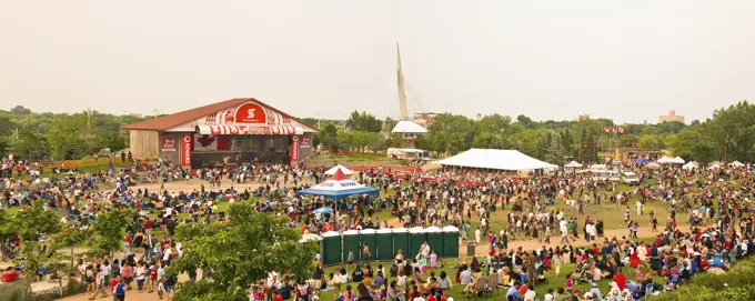 Canada Day celebrations at The Forks National Historic Site. Winnipeg, Manitoba, Canada.