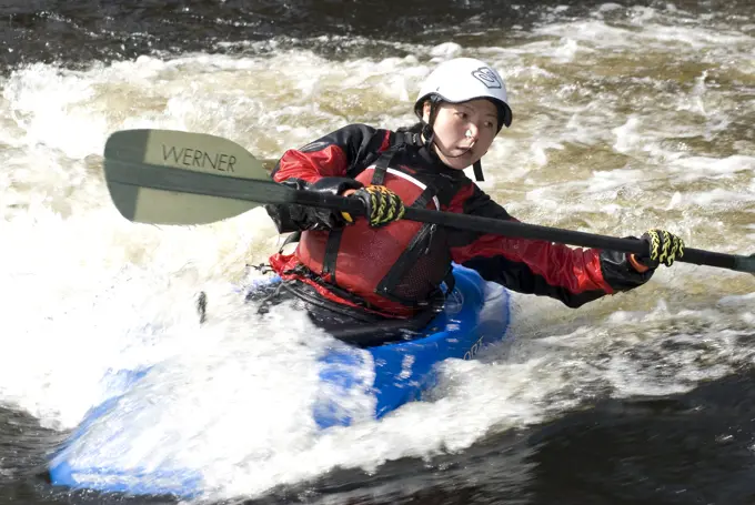 Whitewater kayaking on the Black River, Muskoka, Ontario, Canada