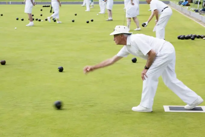 senior citizens lawn bowling, Calgary, Alberta, Canada.