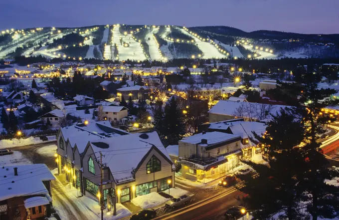 Village of Saint Sauveur at night, Quebec, Canada.